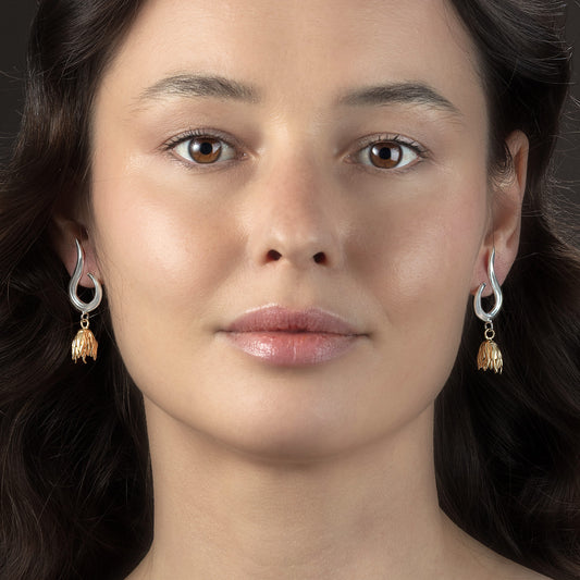 Rawan Kanan | Two-Tone Handcrafted Flame Earrings - 925 Silver & 14K Gold Accent