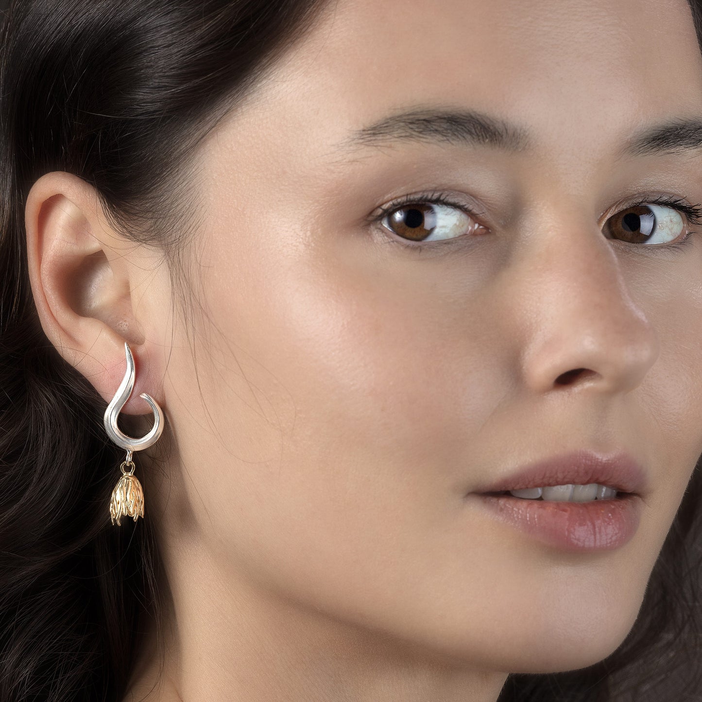 Rawan Kanan | Two-Tone Handcrafted Flame Earrings - 925 Silver & 14K Gold Accent