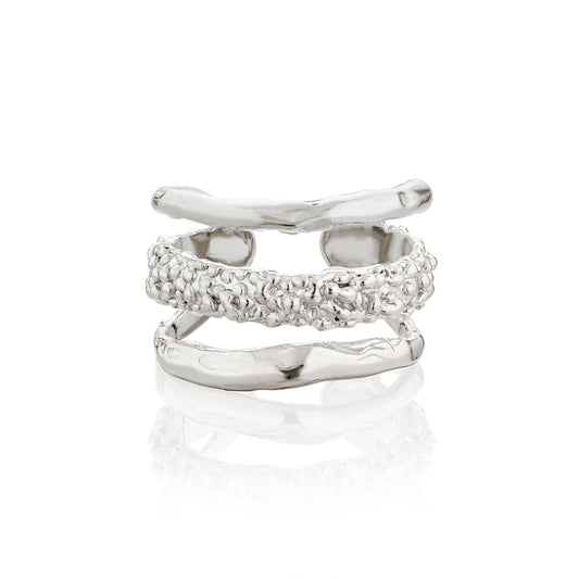 Handcrafted Triple Row Melt Ring - 925 Silver & Gold Vermeil