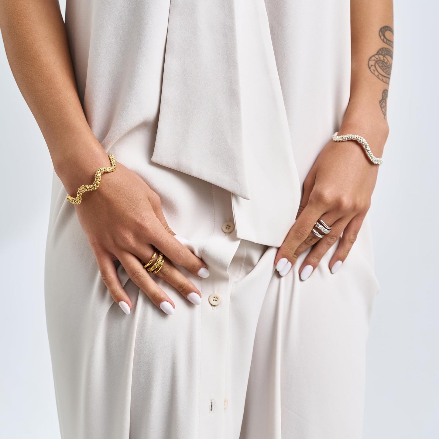 Handcrafted Triple Row Melt Ring - 925 Silver & Gold Vermeil