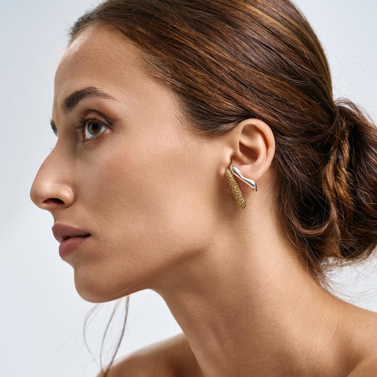 Rawan Kanan - 'The Meridian' Two-Tone Ear Crawlers – 925 Silver & 14K Gold Plated Sculptural Studs