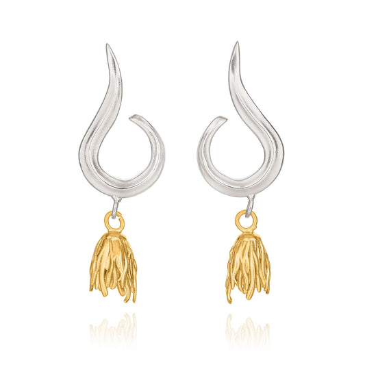 Rawan Kanan | Two-Tone Handcrafted Flame Earrings - 925 Silver & 14K Gold Accent