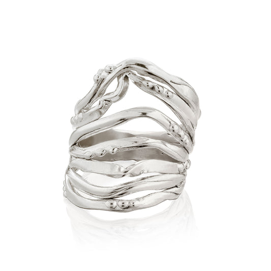 
Artistic Wave Ring in Sterling Silver 925 by Rawan Kanan - Hand-textured sculptural band